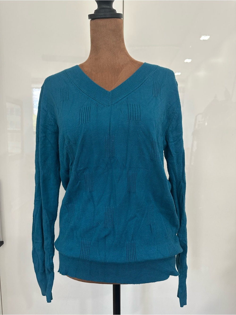 Women's Teal V-Neck Lightweight Sweater